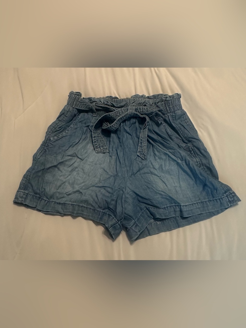 Knox Rose High-Waist Paperbag Tie-Front Denim Shorts - Blue